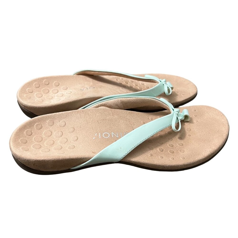 Vionic Mint Blue Bella II Bow Patent Leather Comfort Thong Sandals Womens Size 9 - Picture 2 of 9